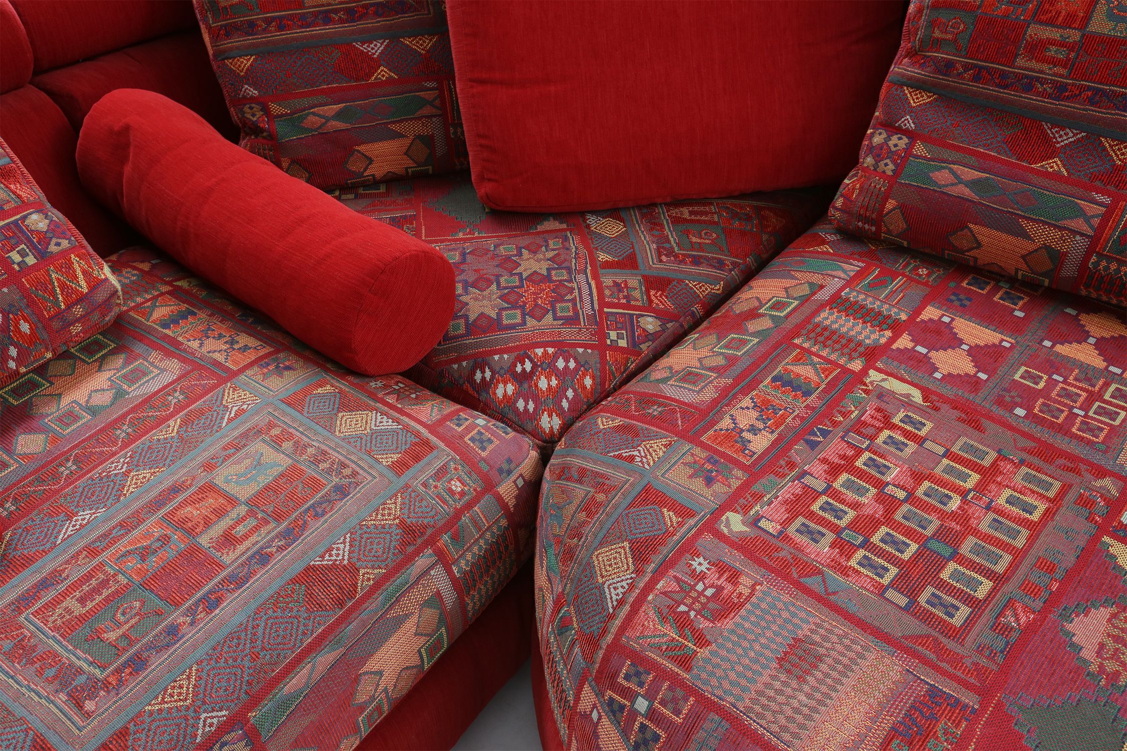 Modular Sofa in Red and Patterned Upholstery by Roche Bobois, France 1980sthumbnail
